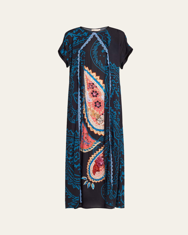Paisley Hand Beaded Draped Kaftan